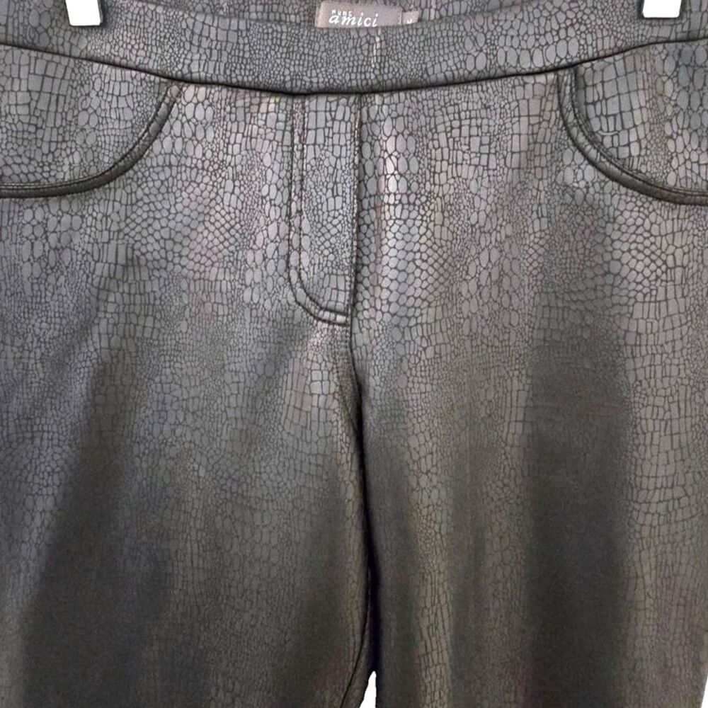 Pure Amici Snake Print Pants Womens M Black Pull On Stretch Shiny Made in USA